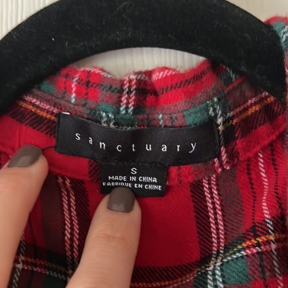 Sanctuary Red and Green Tartan Plaid Flannel‎ Button Down 100% Cotton Sz Small - Picture 5 of 9